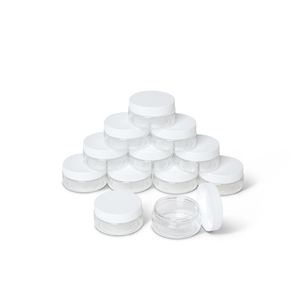 3.4oz Clear PET Plastic Jars - w/ White Screw-on Lids - 12 Count