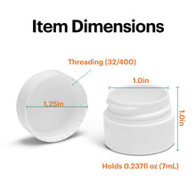 Load image into Gallery viewer, 0.25oz white cosmetics jars with dimensions
