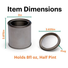 Load image into Gallery viewer, product dimensions - half pint unlined paint cans

