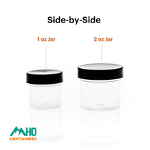 Load image into Gallery viewer, 2oz Plastic Wide-Mouth Jars - Clear Plastic w/ Black Lids - 12 Count
