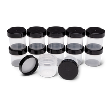 Load image into Gallery viewer, 1oz plastic jars with black lids

