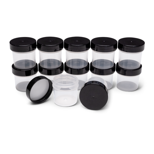 1oz plastic jars with black lids